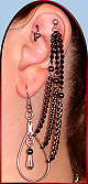 Comet earring shown w/upper-stud, Black chains & Hematite