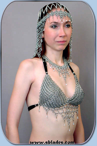 Amira Chainmail Necklace in aluminum w/clear AB shown w/a Crystalweave Bikini Top & Headdress