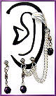 Amira slave earring, shown double-pierced w/cuff and iridescent purple beads