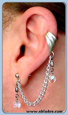 Single-pierced style shown w/cuff & clear aurora borealis beads