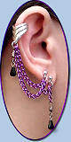 Double-pierced style shown w/cuff, purple chain & black teardrops