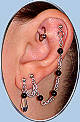Double-pierced w/upper-stud, Black onyx