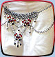 Belly jewelry chain shown in dark-Fire w/Ice-Flame arm bands and halter top