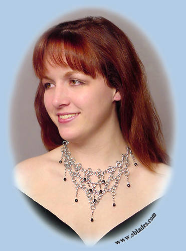 Crystalweave necklace shown in alumium w/jet black beads